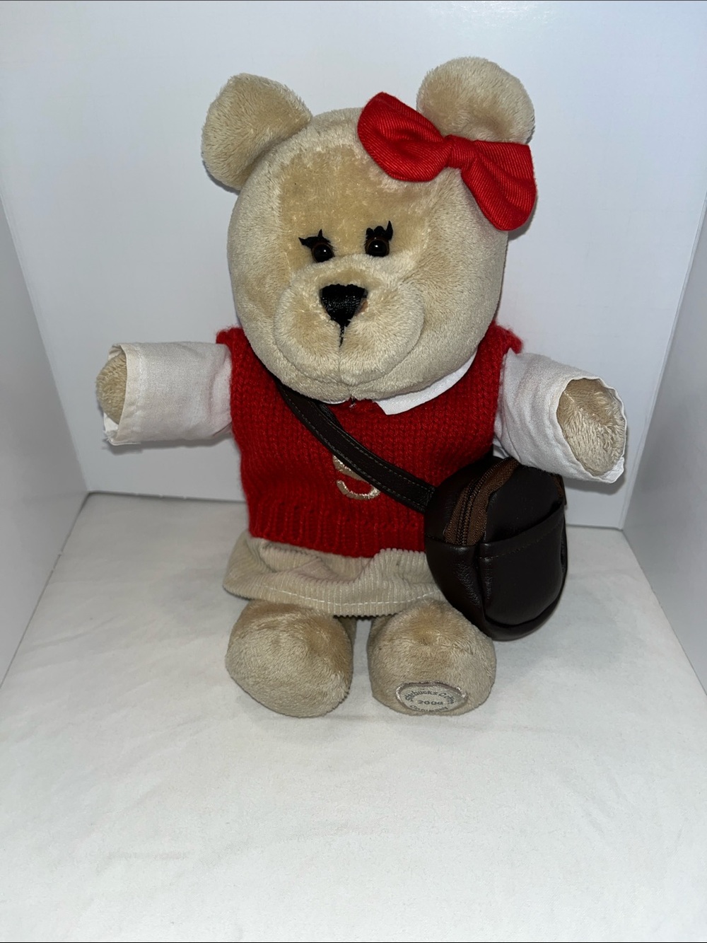 2004 Starbucks Beige Bear Plush with Red Sweater and Bow